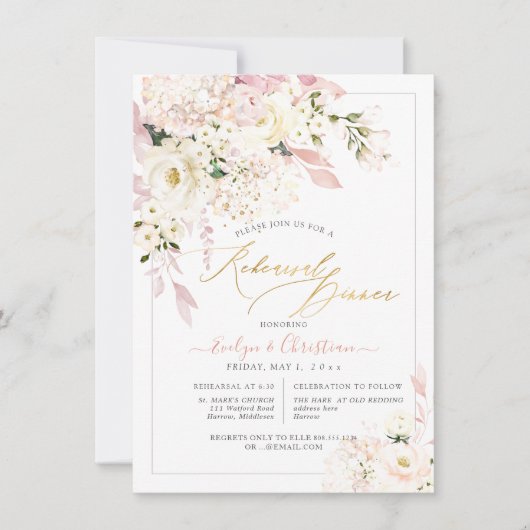 H2 Blush Hydrangea Crème Rozen Oefenavondmaal Kaart (Voorkant)