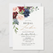H2 Blush Navy Burgundy Flowers Bridal Lunch Kaart (Voorkant)