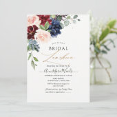 H2 Blush Navy Burgundy Flowers Bridal Lunch Kaart (Staand voorkant)