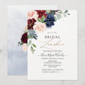 H2 Blush Navy Burgundy Flowers Bridal Lunch Kaart (Voorkant / Achterkant)