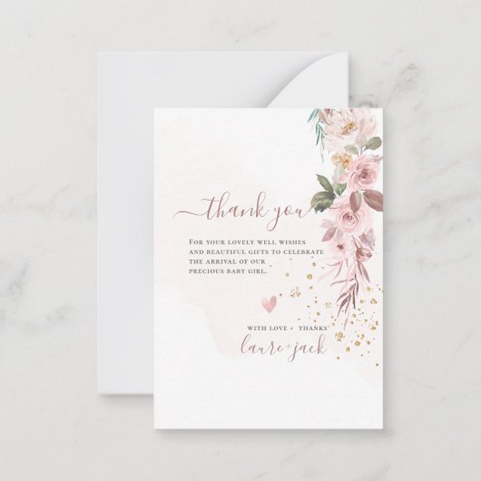 H2 Dusty Roos Geboorte Aankondiging Douche Dank u (Achterkant)