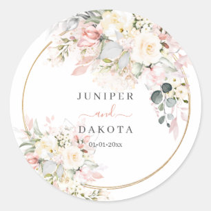 H2 Dusty Roos Hydrangea Cream Rozen Wedding Classi Ronde Sticker