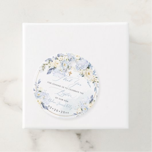 H2 Hydrangeas Blauwe Rozen Doop Dank u Bedankjes Labels (In situ)