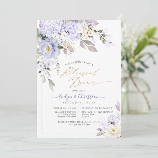 H2 Paarse hydrangea crème Rozen repetitie diner Kaart (Staand voorkant)