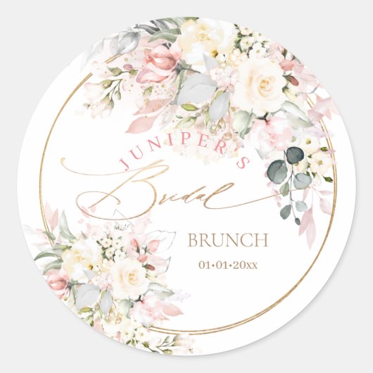 H2 Roos hydrangea Cream Rozen Bridal Brunch Ronde Sticker (Voorkant)