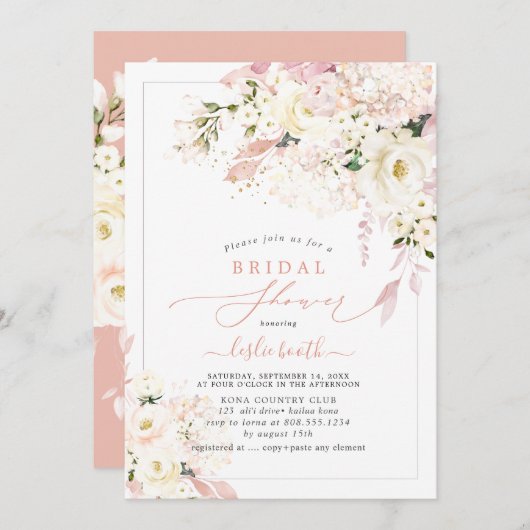 H2 Roos van Creamy Dusty Blush Hydrangea Kaart (Voorkant / Achterkant)