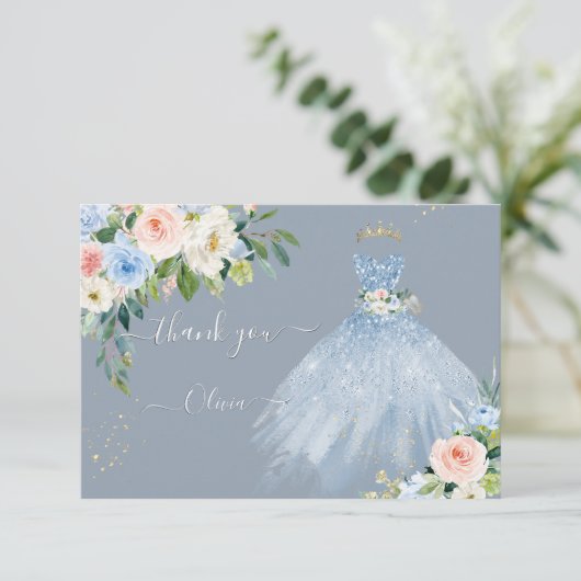 H2 Roze Blauw Sparkling Quinceanera Jurk Dank je Kaart (Staand voorkant)