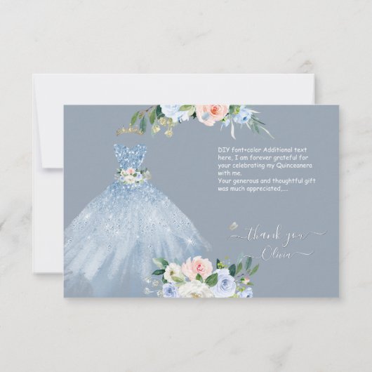 H2 Roze Blauw Sparkling Quinceanera Jurk Dank je Kaart (Achterkant)