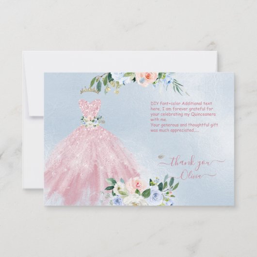 H2 Roze Blauw Sparkling Quinceanera Jurk Dank je Kaart (Achterkant)