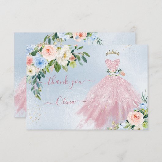 H2 Roze Blauw Sparkling Quinceanera Jurk Dank je Kaart (Voorkant / Achterkant)