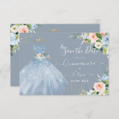 H2 Roze Blauw Sparkling Quinceanera Jurk Opslaan D Kaart (Voorkant / Achterkant)