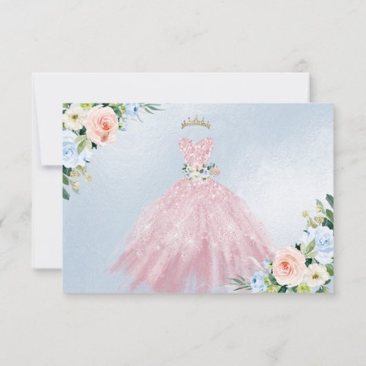 H2 Roze Sparkling Quinceanera Jurk Opslagdatum Kaart (Achterkant)