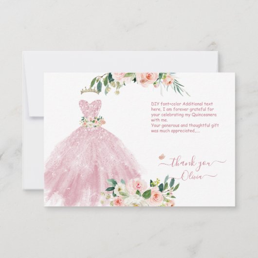 H2 sprankelende roze quinceanera jurk dank u kaart (Achterkant)