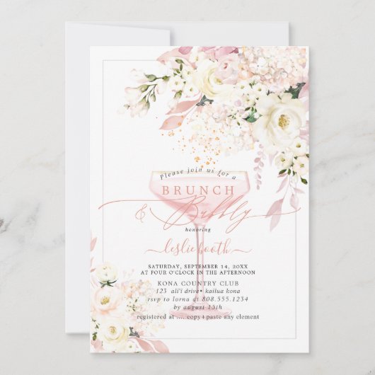 H2 Stof Roze Blush Hydrangea Brunch Bubbels Kaart (Voorkant)