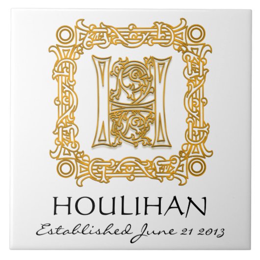 "H" achternaam bruiloft Jubileum Dag Monogram Tege Tegeltje (Voorkant)