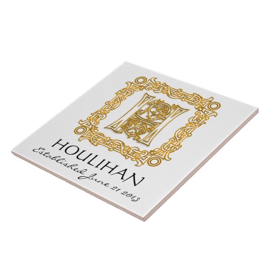 "H" achternaam bruiloft Jubileum Dag Monogram Tege Tegeltje (Zijkant)