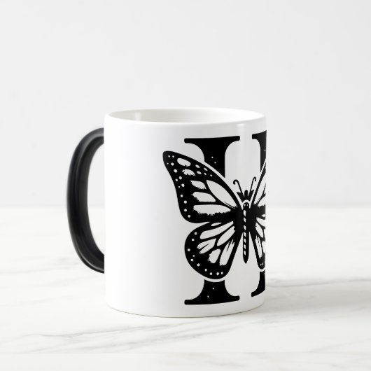 H Alphabet black butterfly Magische Mok (Voorkant links)