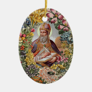 H. Ambrosius van Milaan met Bloemen, Bijen en Bije Keramisch Ornament