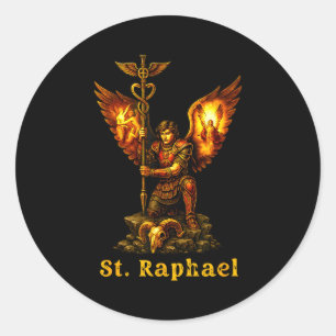 H. Archangel Rafaël Christelijke Kunst Geloof Ronde Sticker