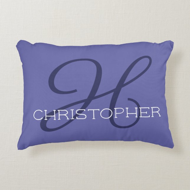 H Beginnaam Modieus Periwinkle Blauw Accent Kussen (Voorkant)