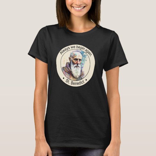 H. Benedictus van Nursia Beroemde Populaire Kathol T-shirt (Voorkant)
