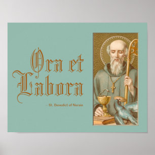 H. Benedictus van Nursia (JM 07; Latijnse Motto) Poster