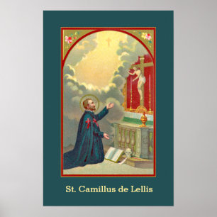H. Camillus biddend voor een crucifix (M 020) Poster