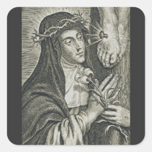 H. Catharina van Siena Kruisiging Art Noir Geloof Vierkante Sticker