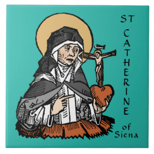 H. Catharina van Siena met hart met kruisbeeld Tegeltje
