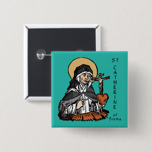 H. Catharina van Siena met hart met kruisbeeld Vierkante Button 5,1 Cm