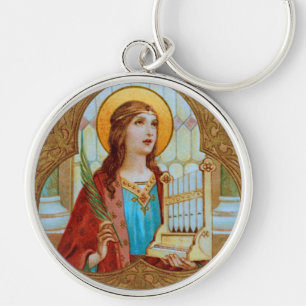 H. Cecilia van Rome (BK 003) Ronde metalen medaill Sleutelhanger