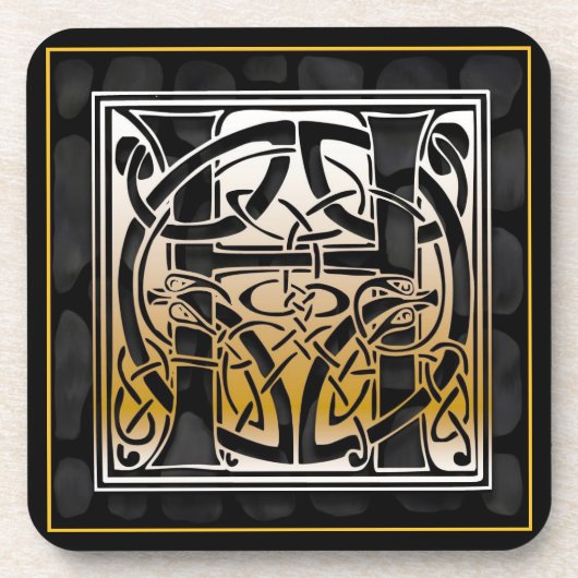 "H" Celtic Black Stone Monogram Onderzetters (Voorkant)