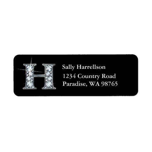 "H" Diamond Bling Monogram Return Address Label (Voorkant)