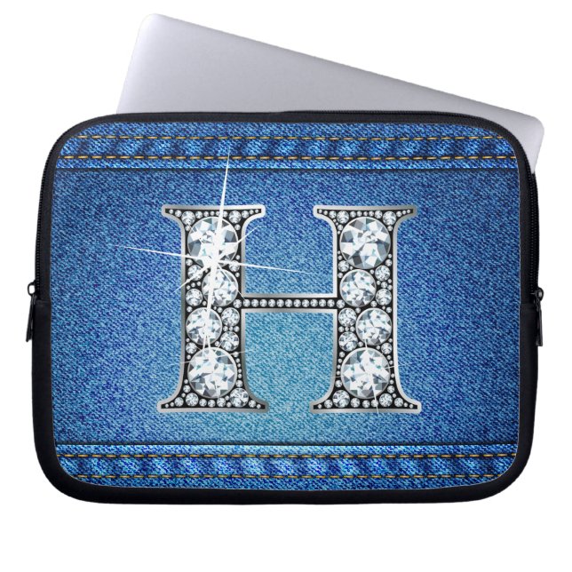 H Faux "Diamond" Denim Stitching Electronics Bag Laptop Sleeve (Voorkant)