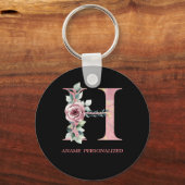 H Floral Monogram Name Letters Roze Agate Sleutelh Sleutelhanger (Voorkant)