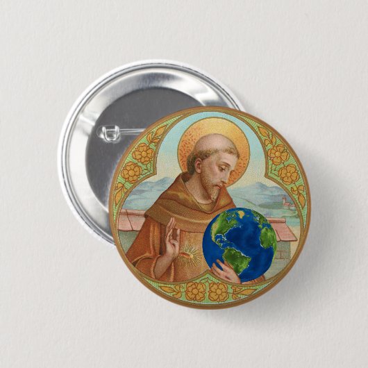 H. Franciscus van Assisi met de aarde Ronde Button 5,7 Cm (Voorkant /achterkant)