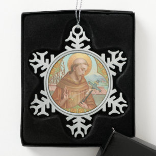 H. Franciscus van Assisië (BK 002) Tin Sneeuwvlok Ornament