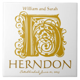 H Gold Monogram op White - Names Wedding Date Tege Tegeltje