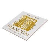 H Gold Monogram op White - Names Wedding Date Tege Tegeltje (Zijkant)