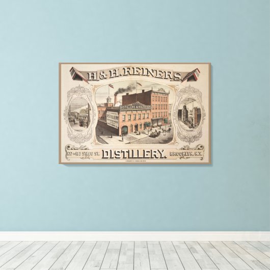 H.& H. Reiners Distillery Building in Brooklyn, NY Canvas Afdruk (Insitu (Houten vloer))