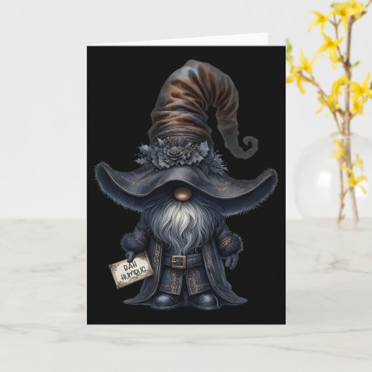 H Humbug Gnome In Dark Santa Outfit Funny Anti Chr Kaart (Gele Bloem)