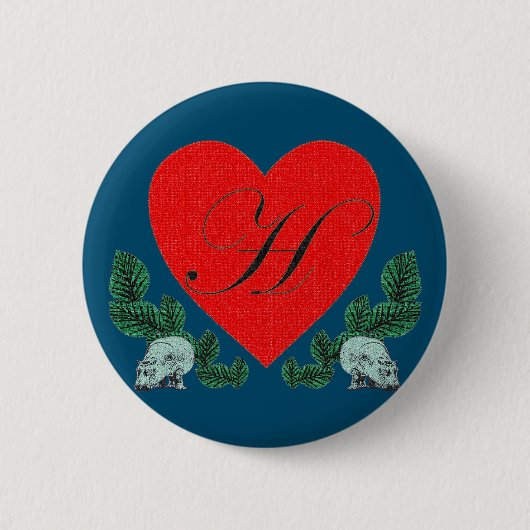 H in een hart ronde button 5,7 cm (Voorkant)