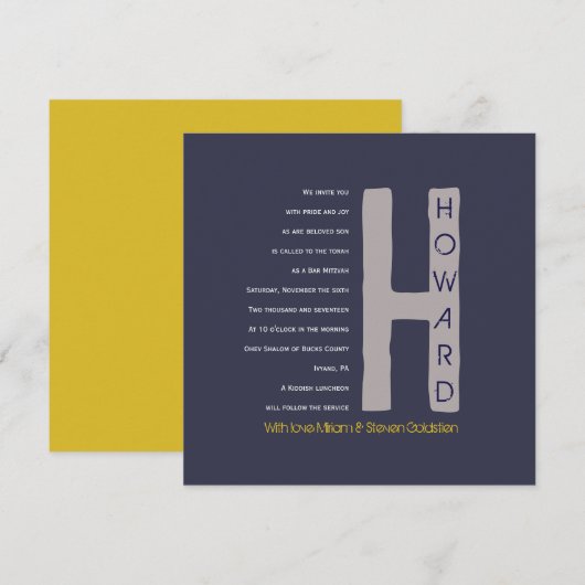 H Initiaal Collectie Bar Mitzvah uitnodiging (Voorkant / Achterkant)