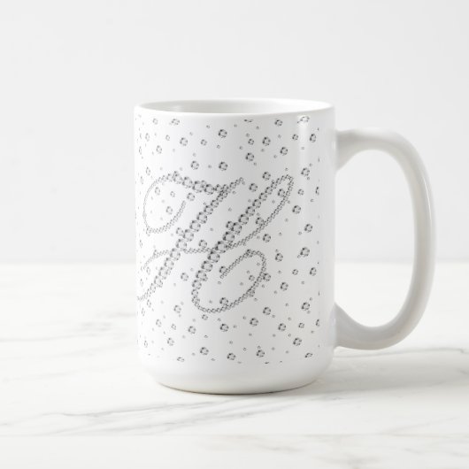 H Initiaal Monogram Witte Diamanten Print Koffiemok (Rechts)