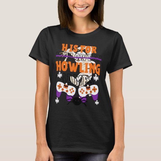 H is bestemd voor videospelletjes met een hallowee t-shirt (Voorkant)