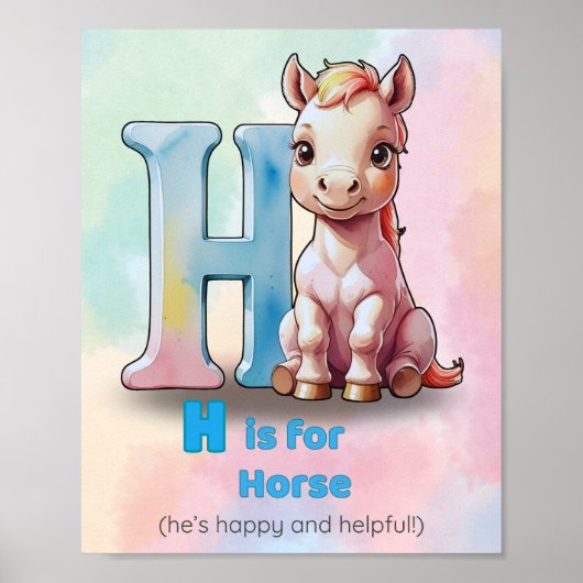 H is for Horse – Pastel Alphabet Poster for Kids R (Voorkant)
