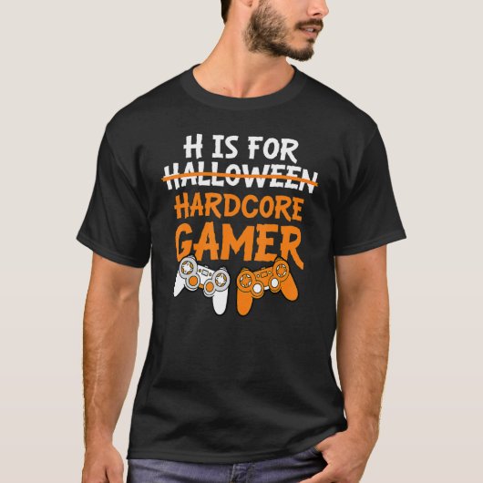 H is voor hardcore gamer Halloween videospellen T-shirt (Voorkant)