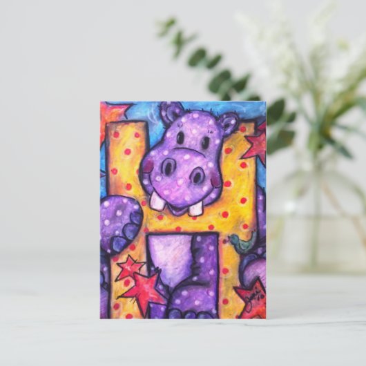 H is voor Hippo Briefkaart (Staand voorkant)