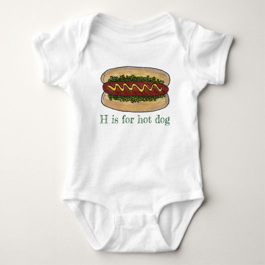 H is voor Hot Dog Hotdog Relish Bun Letter-Initiaa Romper (Voorkant)
