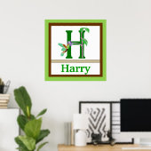 H is voor Hummingbird & Boy Name Wall Art voor kin Poster (Thuiskantoor)